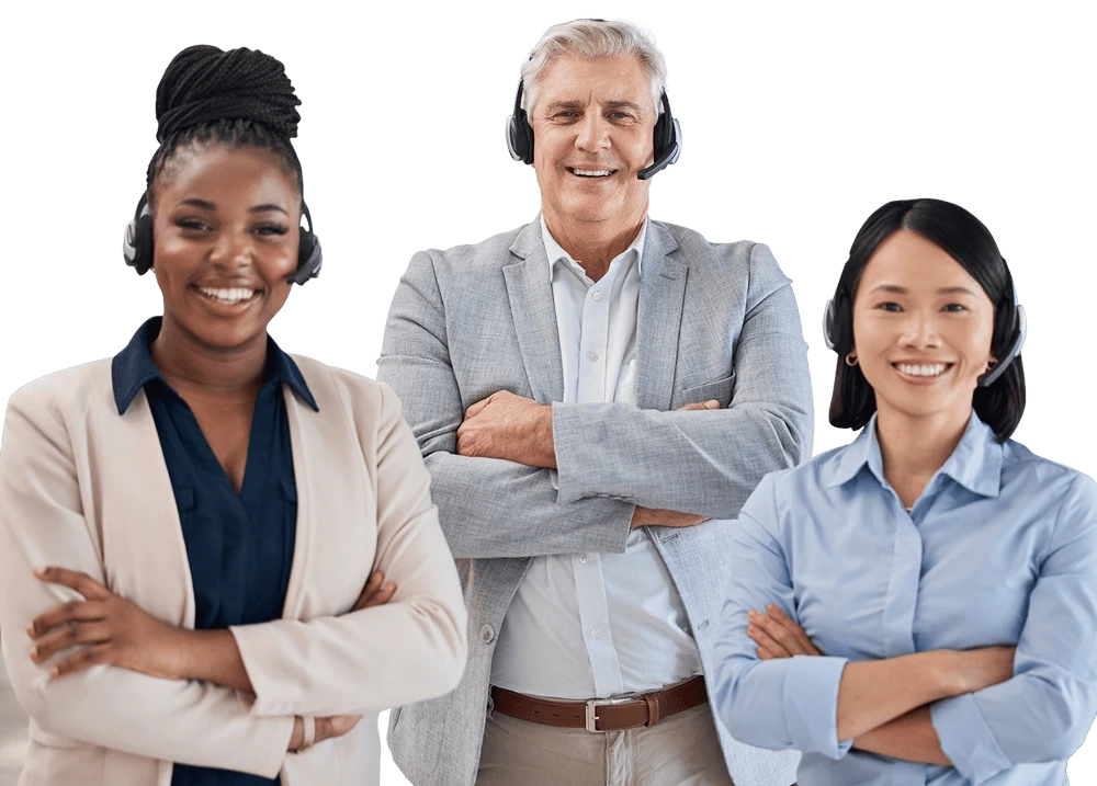 Customer support professionals wearing headsets